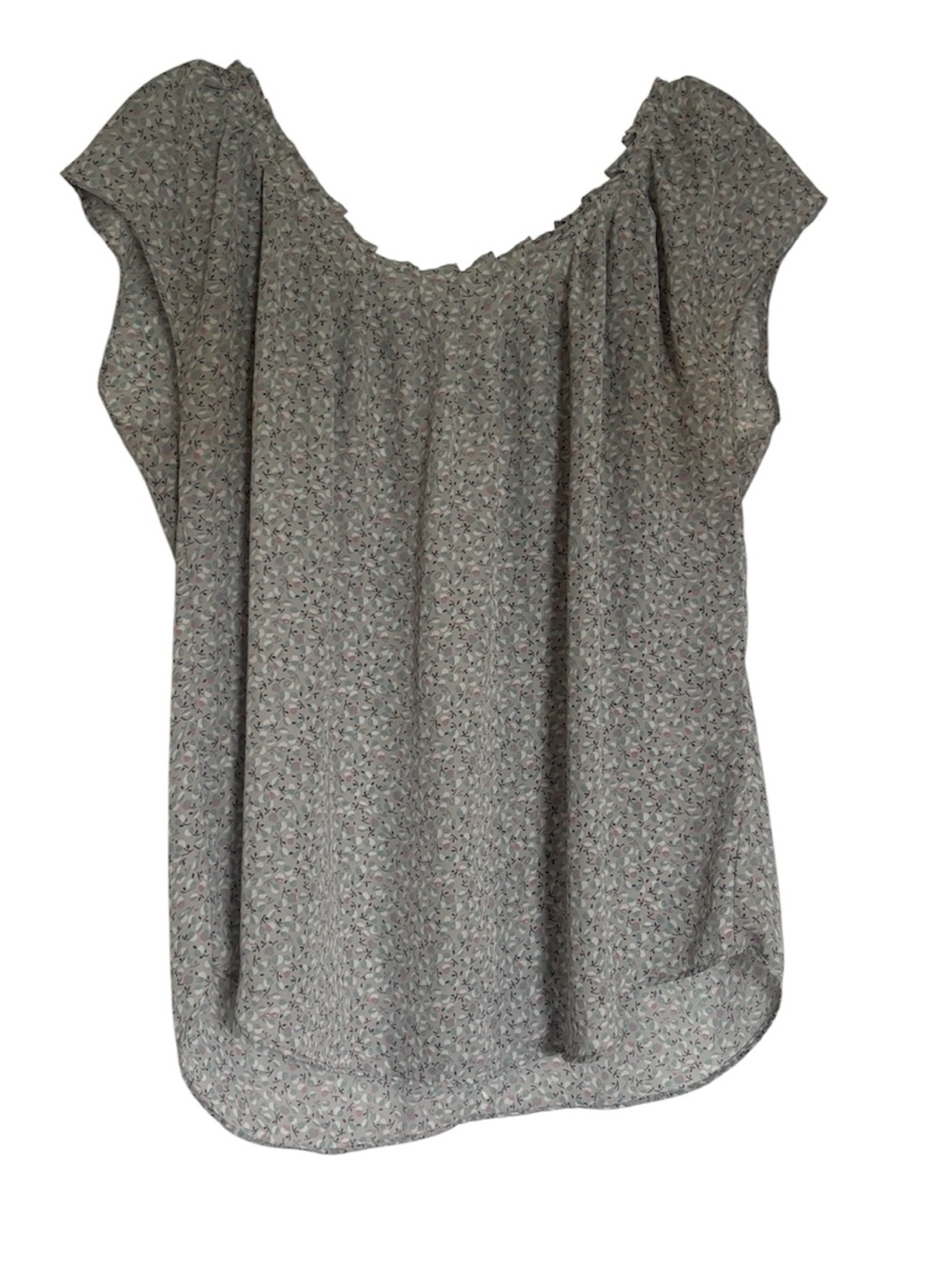 Floral Cap-Sleeve Women's Top - Light Gray with blue and pink accents